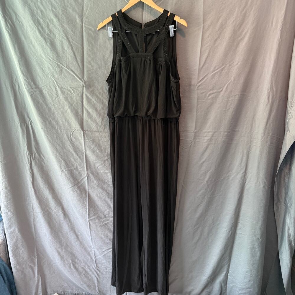 Spense Woman Jumpsuit Plus Size 20W Black Studded Cage Neck Wide Leg Sleeveless